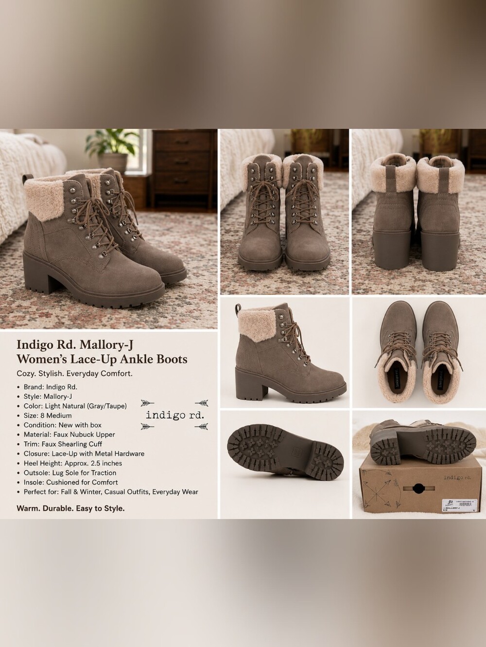 Indigo Rd. Mallory-J Women's Faux Shearling Lace-Up Combat Boots - Picture 2 of 10